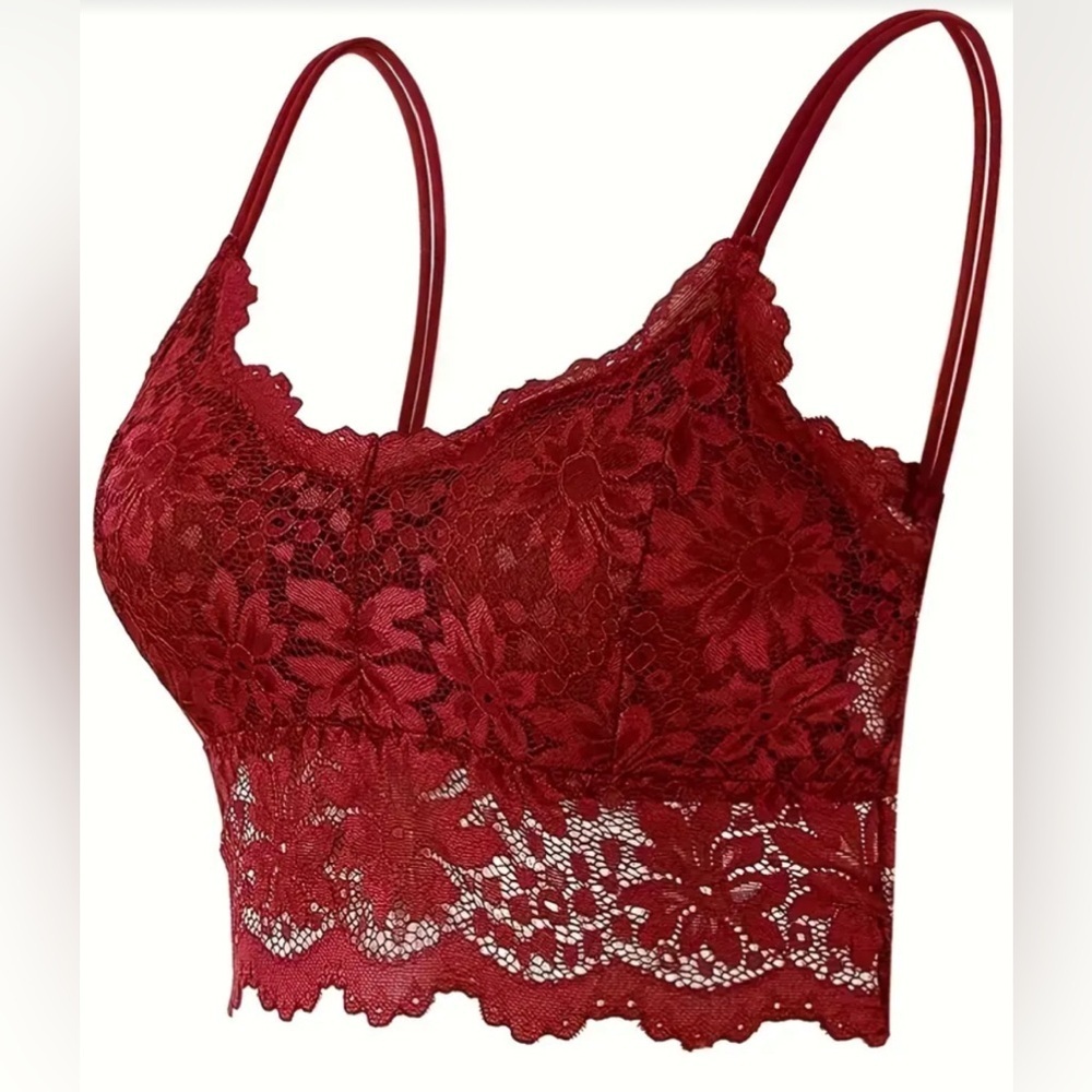 New wireless lace bralette, burgundy/maroon, double strap detail​​ - Picture 3 of 5